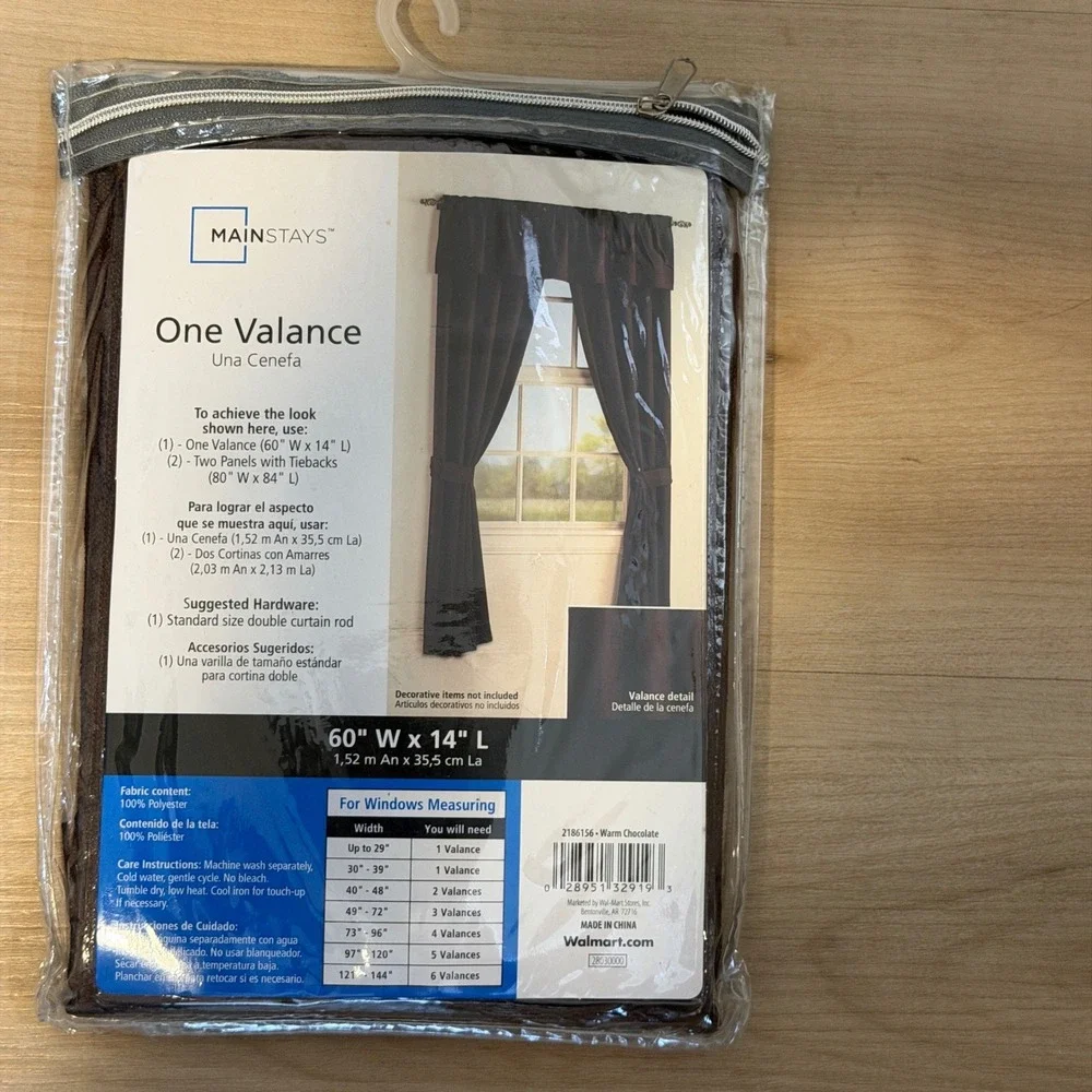 Mainstays 2 Sets Bennett Valance Curtains 60x14‎ Warm Chocolate Textured